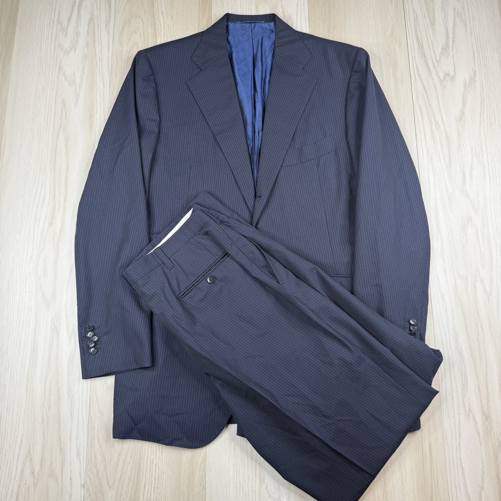 Cesare Attolini Napoli 3 Button Suit Blue Striped Wool Super 120's Men's Size 44